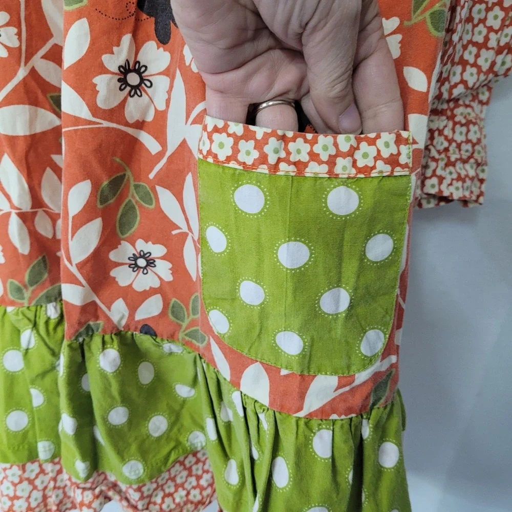 Jelly the Pug Renee Ruffle Dress Girls 10‎ Orange Floral Polka Dot Long Sleeve